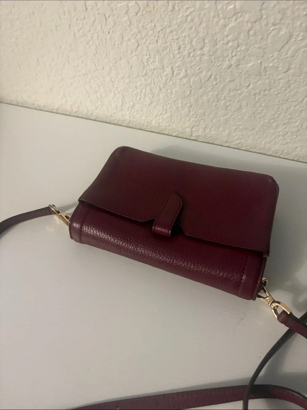 Michael Kors Burgundy Pebbled Leather Compact Crossbody